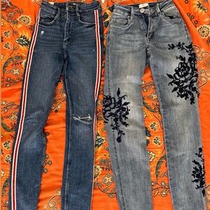 Zara Women's Skinny Jeans — Dark Blue Stripe & Light Blue Embroidered Pair